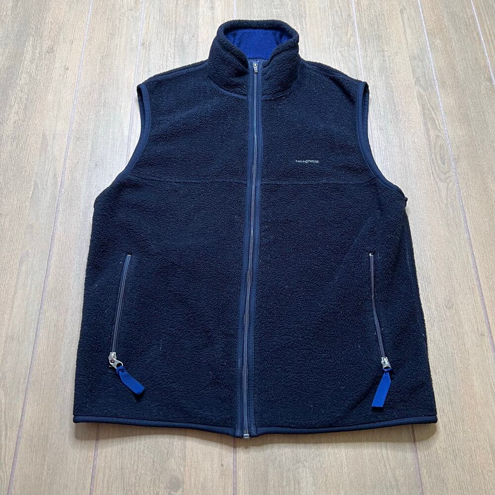 Patagonia Synchilla Fleece Vest Black Blue Zip Vintage USA Men's Medium outdoors